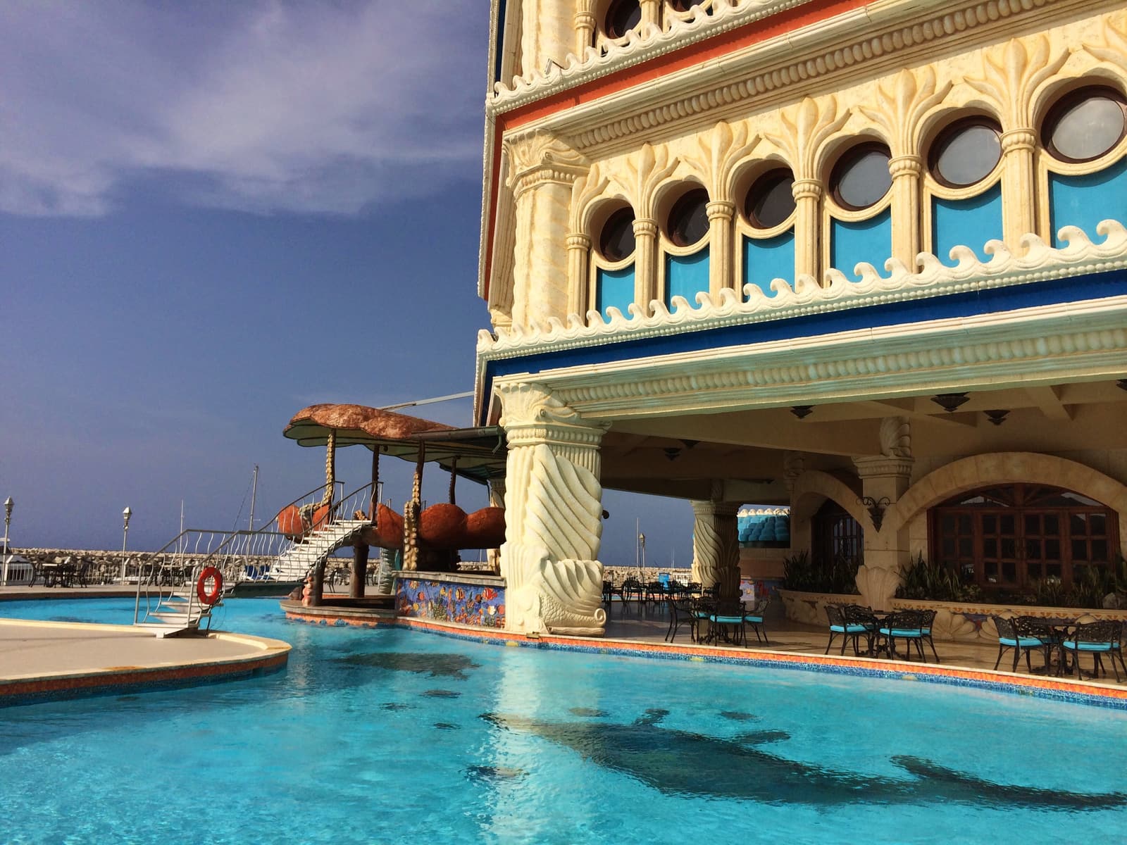 A pool terrace at the Ocean World park in Cofresí, Puerto Plata